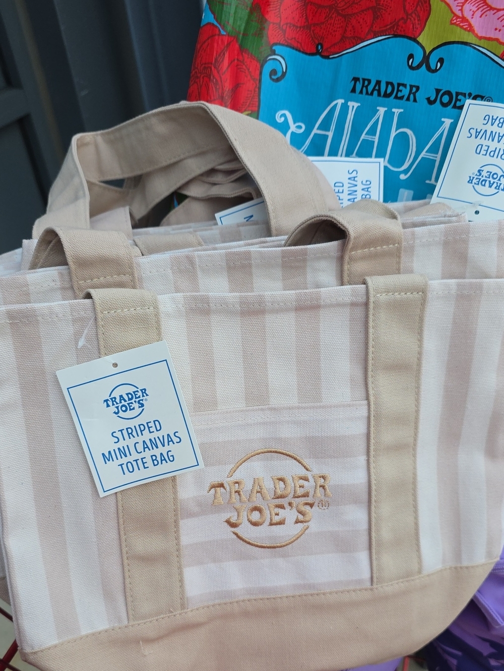 Trader Joe's Striped Mini Canvas Tote Bag - Beige & Cream